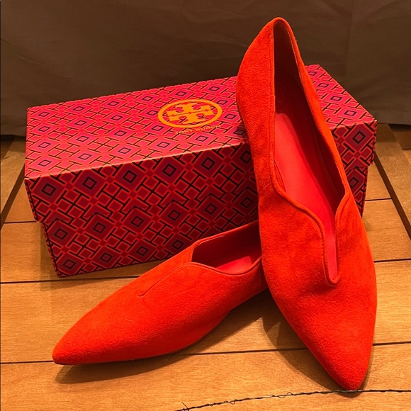 Tory Burch Shoes - Tori Burch Red Suede Lucia Flats